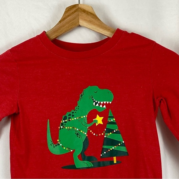 Cat & Jack Long Sleeve Red Dinosaur Christmas Kids Shirt Size 5T - Picture 3 of 16
